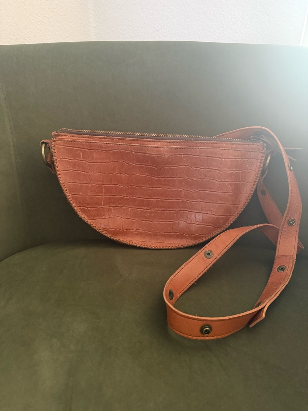 Lyon’s Leather Biggie Bee Honey Croc Crossbody Bag